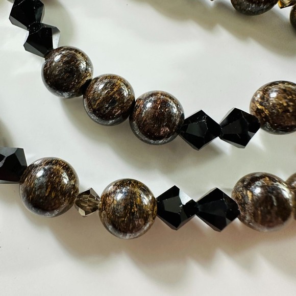 Necklace Round Bronzite Faceted Black Bicone Crystal Beads 20" L - Picture 8 of 8